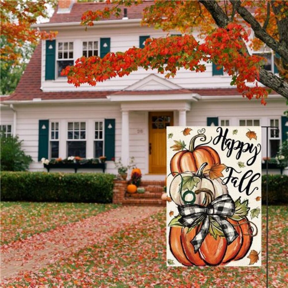Happy Fall Garden Flag 12x18 Inch Double Sided Outside, Pumpkin - Picture 4 of 7